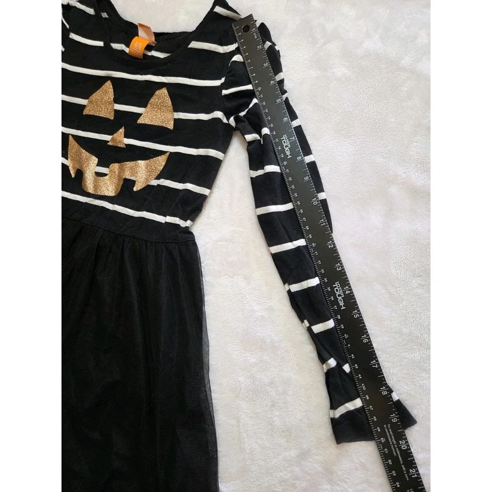 389 Girls L 10/12 Black Gold Jack O Lantern Halloween Dress Costume